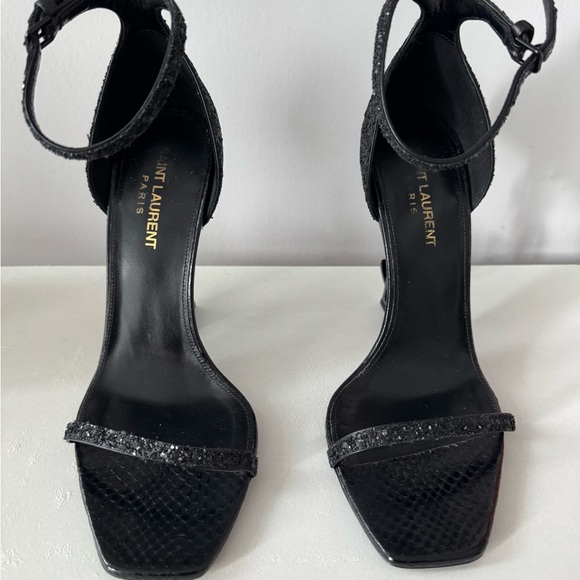 Yves Saint Laurent, YSL letter heel, YSL Opyum 110 Heels in Glitter/Black - Picture 2 of 15